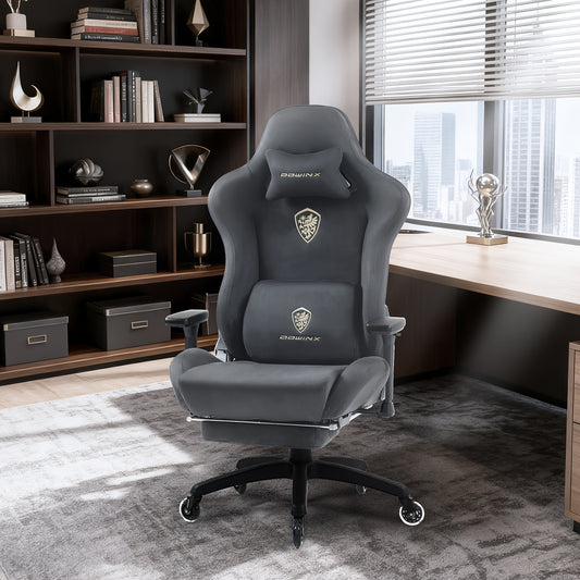 Gamingstoel Ergonomisch – Bureaustoel Gaming – Zwarte Draadloos Bureaustoel – Bureaustoel Zwart – Gaming Bureaustoel Comfort – Verstelbare Rugleuning – 3D-armleuningen – Stevig Gelegeerd Staal – Grijze PU Bekleding
