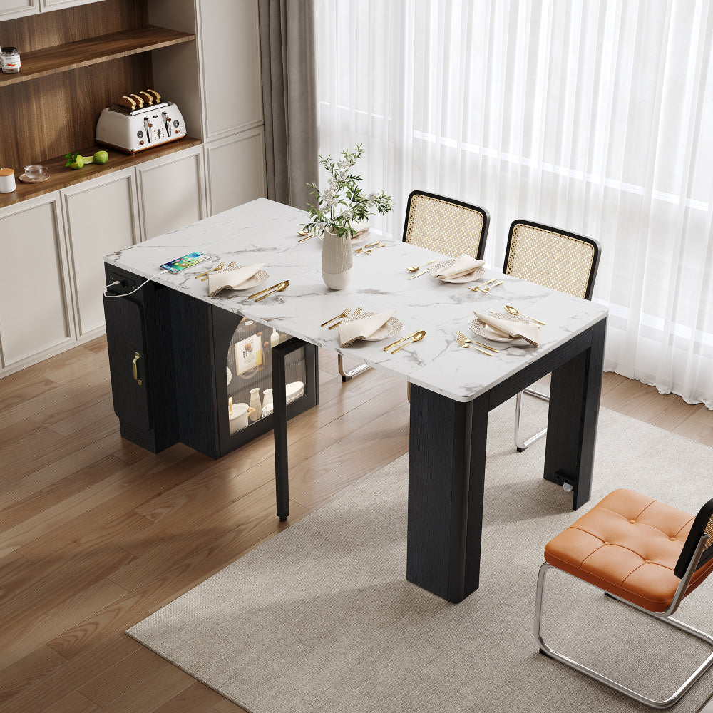 Uitbreidbare Eettafel – Keukeneiland – Buffetkast – Bar – Sideboard – Mobiel Op Wieltjes – Strak Zwart-Wit Design