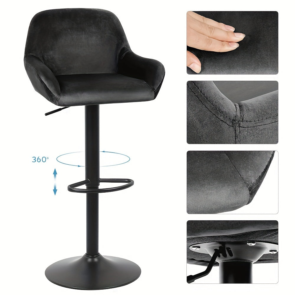 Barstoelen Set 2 – Barkrukken – Hoge Stoelen – Keukenstoelen – Draaibare Krukken – Modern Design – Fluwelen Bekleding – 360° Swivel – Zwarte Metalen Poten – Verstelbare Hoogte 86-106 cm