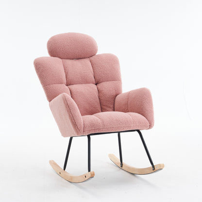 Rocking Lounge Chair with Soft Teddy Fleece Fabric & Tufted - Rocking Mechanism, Assembly, Portable Cozy Seat Suitable for Living Room, Bedroom - Ideal for &, Space-Saving Rocker Chair (No Wood)