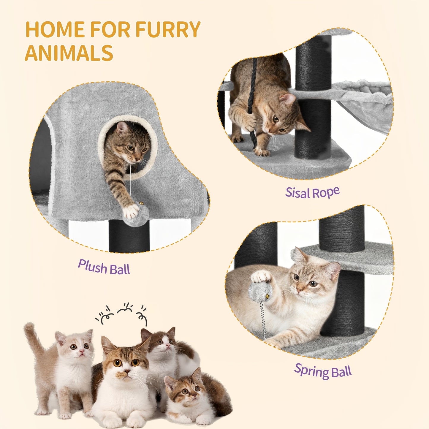Krabpaal – Kattenboom – Kattenmeubel – Kattentoren – Krabton – 163 cm Hoog – Extra Stevige Sisal Palen voor Grote Katten