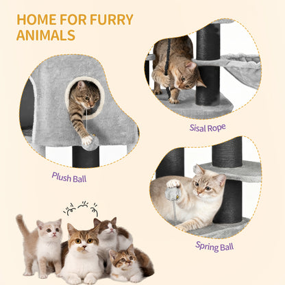 Krabpaal – Kattenboom – Kattenkrabpaal – Krabmeubel – Kattentoren – 163 cm Hoog – 11 cm Dikke Sisalpalen – Met 2 Holletjes en Ruim Speelplatform – Lichtgrijs Beige