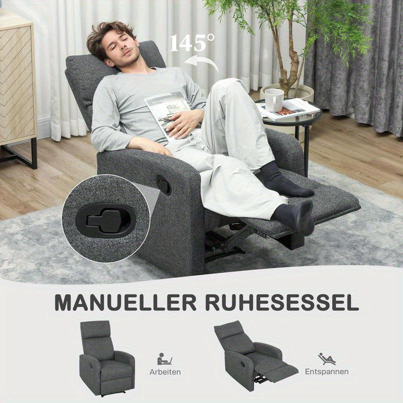 Relaxstoel – Fauteuil – Loungestoel – Draaifauteuil – Schommelstoel – Verstelbaar 90°-180° – Ergonomisch Met Houten Frame & Grijze Stof