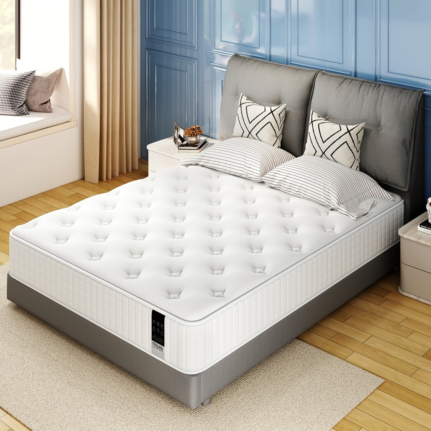 Single/Double Pocket Spring & Memory Foam Mattress with Cooling Gel - Medium Firm Bed, Motion Isolation, 7-Zone &, Individually Wrapped Springs Suitable for Back, Spinal, Sleep