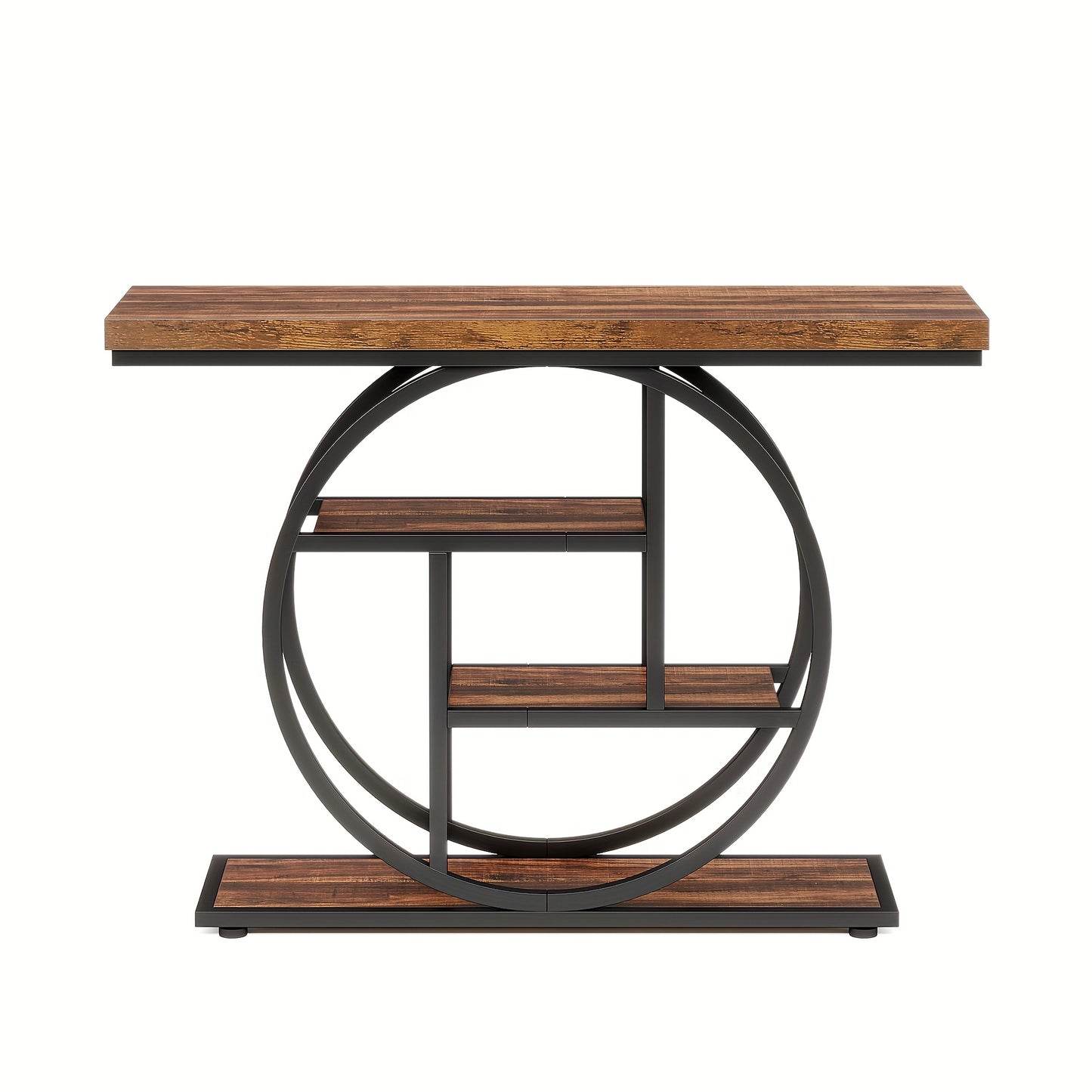 Console Tafel – Sidetable – Opbergtafel – Haltafel – Bijzettafel – Smal 105 cm – Ronde 4 Lagen – Natuurlijke Houtlook – Duurzaam MDF