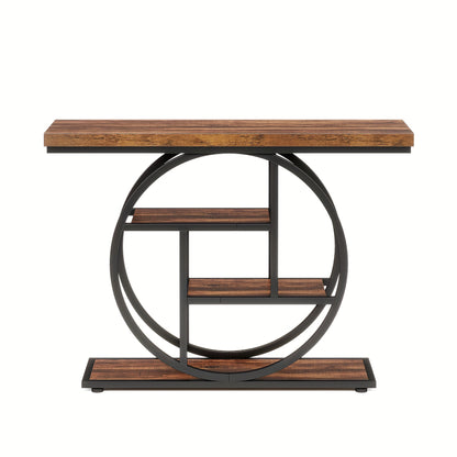 Console Tafel – Sidetable – Opbergtafel – Haltafel – Bijzettafel – Smal 105 cm – Ronde 4 Lagen – Natuurlijke Houtlook – Duurzaam MDF