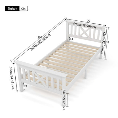 Bedkast – Bedframe – Nachtkastje – Opbergkast – Slaapkamermeubel – Stevig Dennehouten Bed – Ingebouwde Lades – X-Vorm Hoofdbord – Inclusief Matras – 140x200 cm