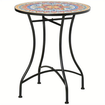 Bistrotafel – Tuintafel – Balkontafel – Bijzettafel – Buiten tafel – Ronde Mozaïek tafel – Inklapbaar aluminium frame – Ø 60 cm compact design