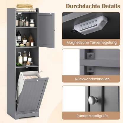 Badkamerkolom – Badkamerkast – Kolomkast – Smalle Kast – Opbergkast – Afneembare 48L Waszak – Verstelbare Plank – MDF – Compact 40x40x170 cm – Grijs