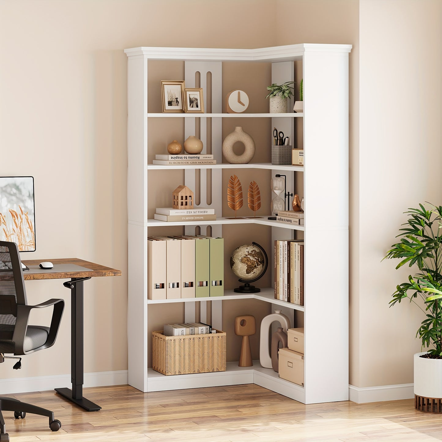 Hoekboekenkast – Hoekboekenplank – L-vormige Boekenkast – Boekenrek – Opbergkast – 182 cm Hoog – Stevige MDF & Houtconstructie – Vrijstaand Wit Meubel