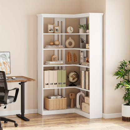 Hoekboekenkast – Hoekboekenplank – L-vormige Boekenkast – Boekenrek – Opbergkast – 182 cm Hoog – Stevige MDF & Houtconstructie – Vrijstaand Wit Meubel