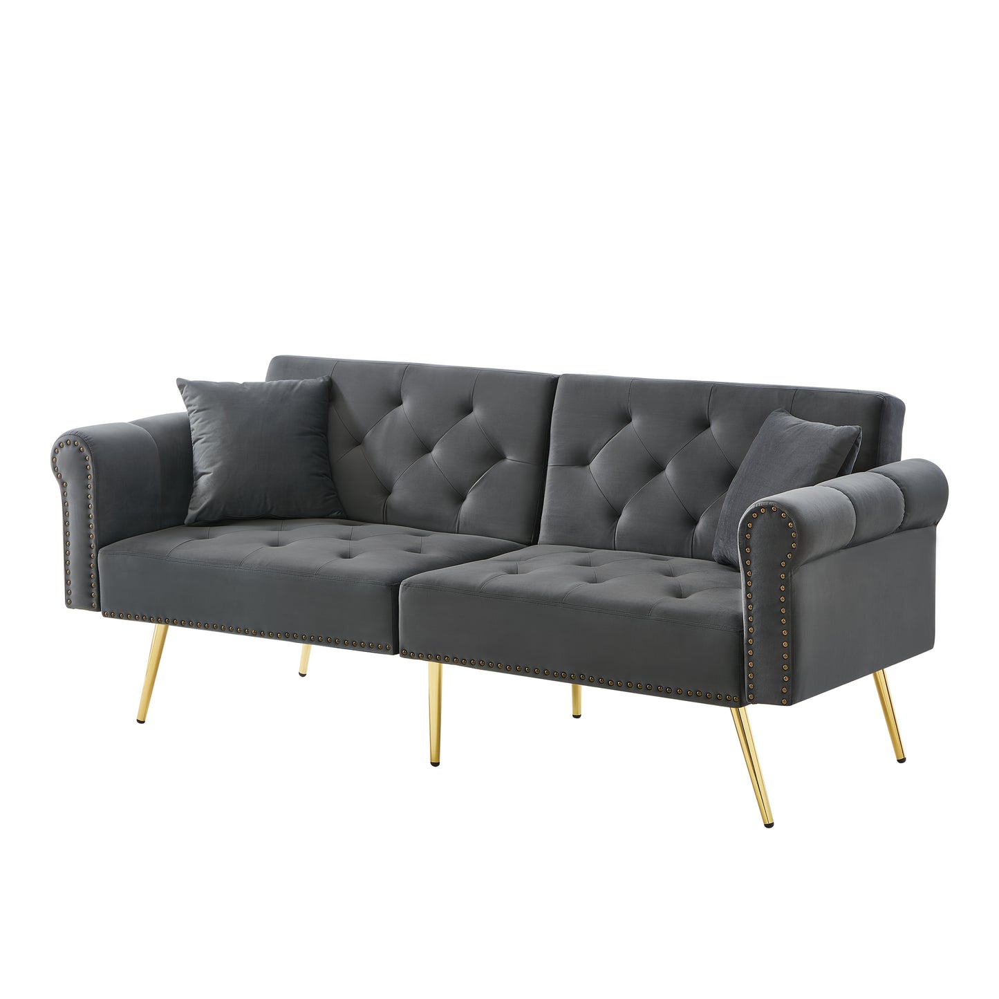 Modern Double Sofa Bed - Velvet Cover, Backrest with 3 Levels Of Adjustment And Gold Plated-plated Metal Feet Stylish Sofa with Sleeping Function - Space-saving And Flexible, Ideal for Small Rooms