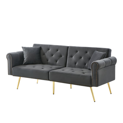 Modern Double Sofa Bed - Velvet Cover, Backrest with 3 Levels Of Adjustment And Gold Plated-plated Metal Feet Stylish Sofa with Sleeping Function - Space-saving And Flexible, Ideal for Small Rooms