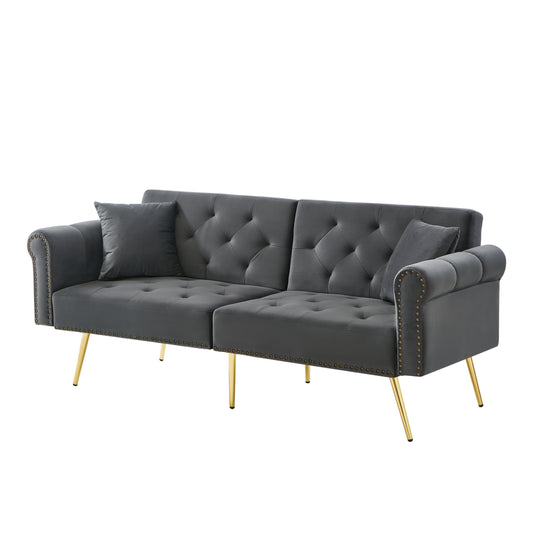 Modern Double Sofa Bed - Velvet Cover, Backrest with 3 Levels Of Adjustment And Gold Plated-plated Metal Feet Stylish Sofa with Sleeping Function - Space-saving And Flexible, Ideal for Small Rooms