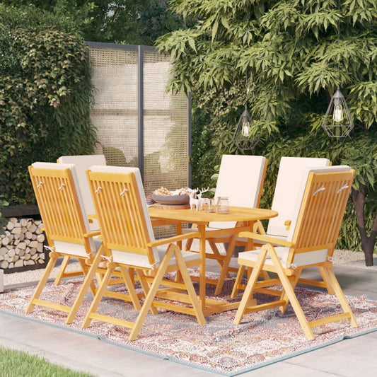 Tuinset – Diningset – Bistroset – Loungeset – Tuinmeubelen – Hoogwaardig Teak Hout – Verstelbare Stoelen met Kussens – Parasolgat Tafel – Crèmekleur – 6 Personen