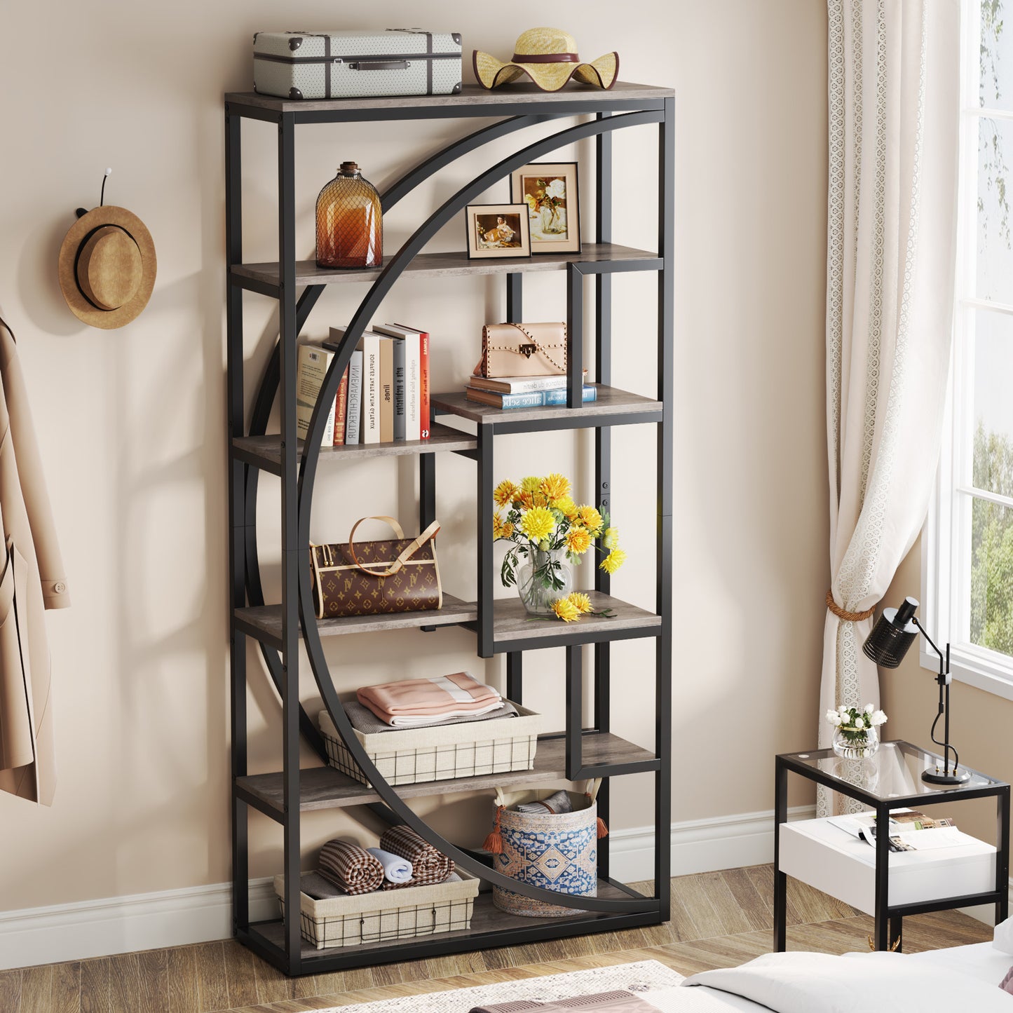 Industriële Vakkenkast – Boekenkast – Opbergkast – Vakkenkast – Plankenkast – 180 cm Hoog – Vintage Grijs Metalen Frame