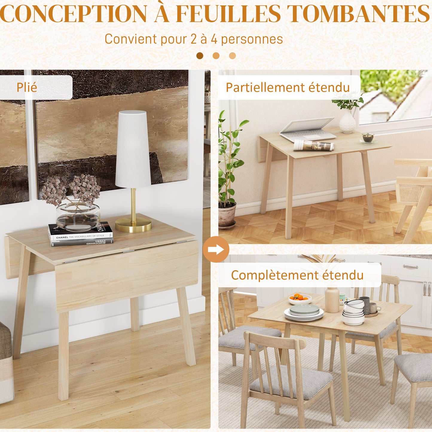 HOMCOM Folding Kitchen Table Collapsible Dining Table with Wooden Drop Leaf for 2 to 4 People, Natural Wood Effect