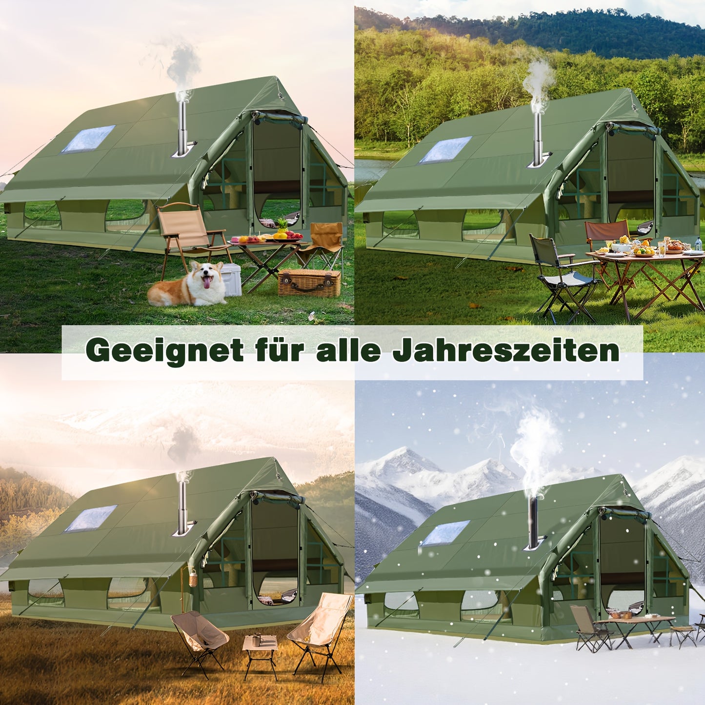 Opblaasbare Tent – Lucht Tent – Kampeertent – Festival Tent – Familietent – Militair Groen 3x2,1m – Snelle Installatie met Handpomp – Duurzaam 420D Oxford Materiaal