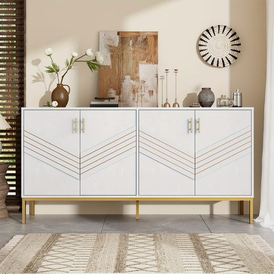 Modern 4-Door Dining Cabinet - Contemporary Floor-Standing Storage Unit with Golden Legs, Large Capacity Organizer for Living Room, Dining Room, Hallway - Elegant Home Decor Furniture, Versatile Room Organizer, Mdf Constructi