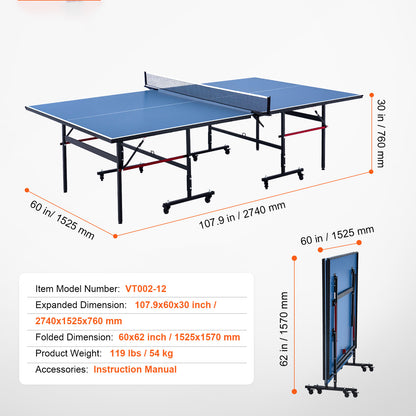 Pingpongtafel – Tafeltennistafel – Opvouwbare Tafel – Indoor Tafeltennis – Speeltafel – 12mm MDF Met UV-Coating – Verstelbare Poten Met Wieltjes