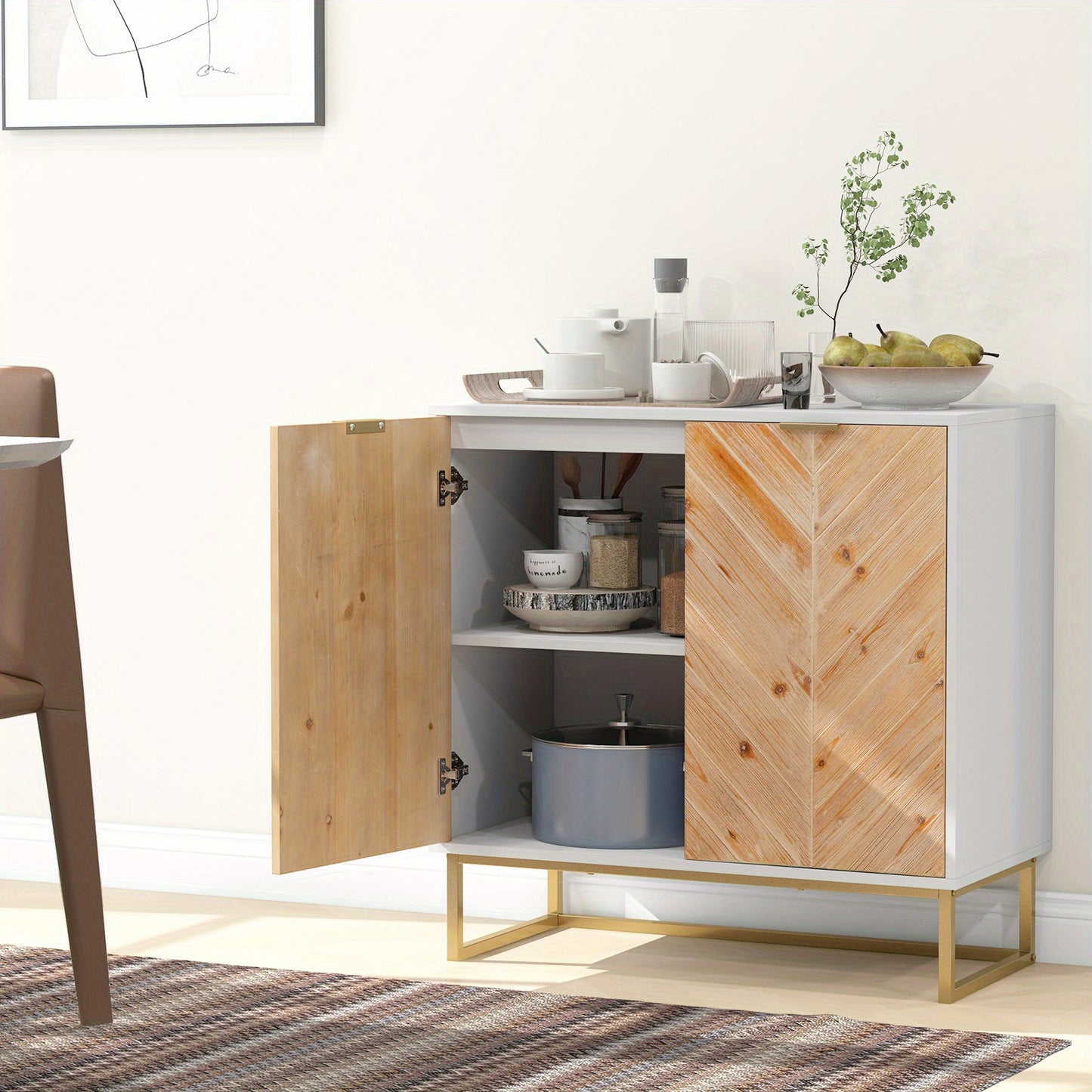Dressoir – Opbergkast – Ladekast – Buffetkast – Kast – Modern Wit – MDF & Massief Hout – Stabiele Metalen Poten