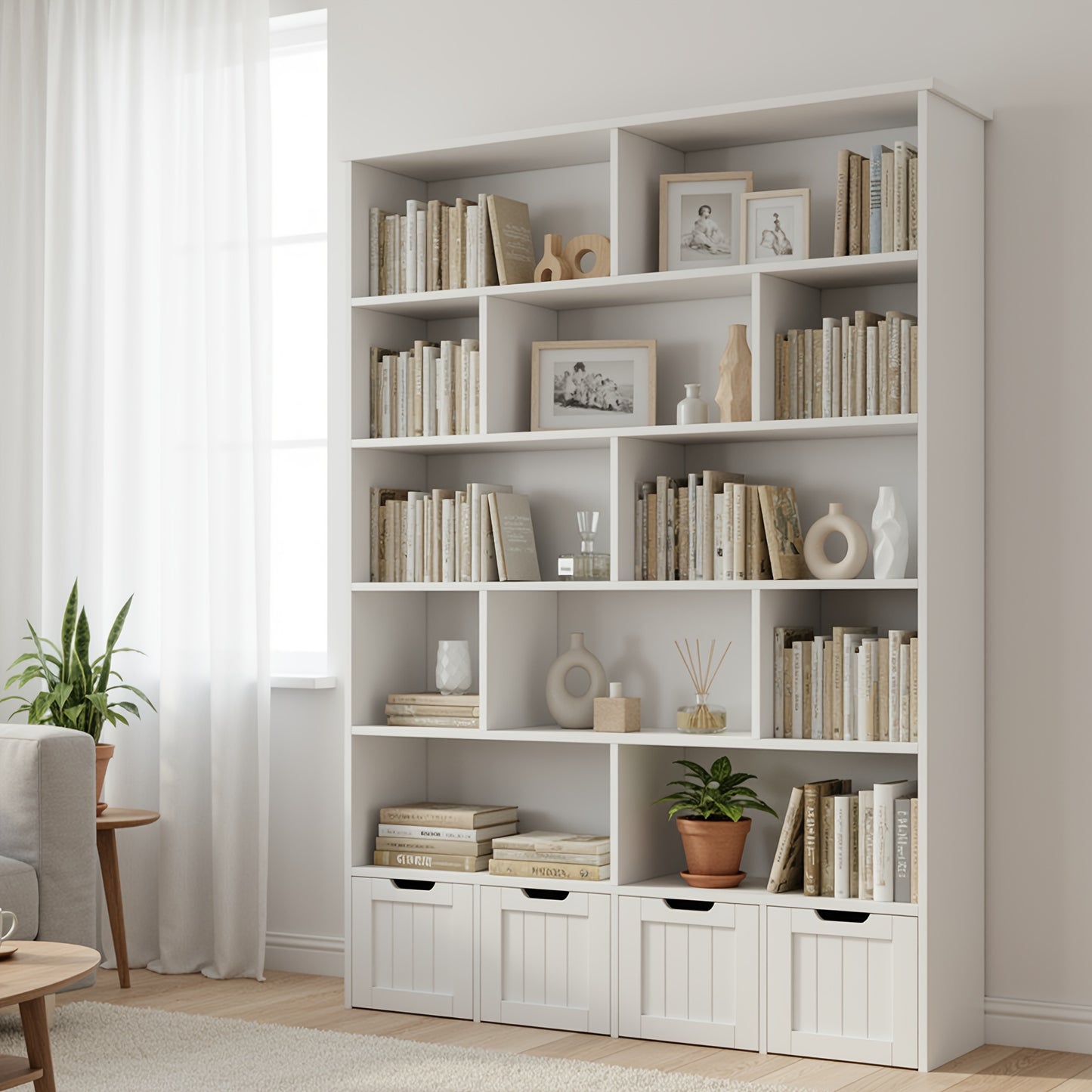 Opbergkast – Opbergmeubel – Kast – Boekenkast – Dressoir – 6-Lagen – 4 Laden Op Wieltjes – Stevig Houten Materiaal – Ruimtebesparend Design