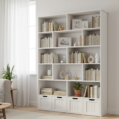 Opbergkast – Opbergmeubel – Kast – Boekenkast – Dressoir – 6-Lagen – 4 Laden Op Wieltjes – Stevig Houten Materiaal – Ruimtebesparend Design