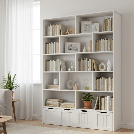 Opbergkast – Opbergmeubel – Kast – Boekenkast – Dressoir – 6-Lagen – 4 Laden Op Wieltjes – Stevig Houten Materiaal – Ruimtebesparend Design