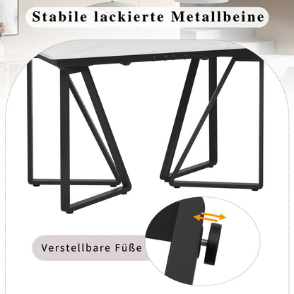 Eettafel – Eetkamertafel – Keukentafel – Uitschuiftafel – Bureaublad – Modern Design – Uittrekbaar Tafelblad – Verstelbare Pootjes – Marmerprint – MDF Wit met Gouden Accenten