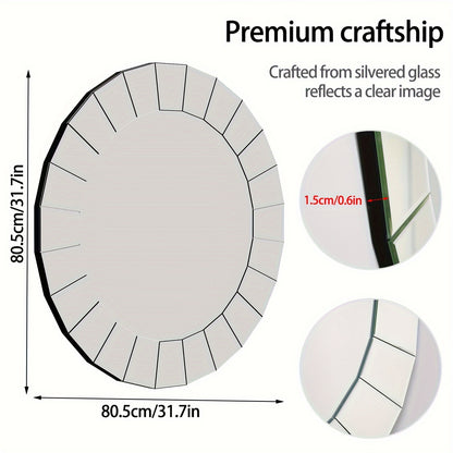 Spiegel – Wandspiegel – Passpiegel – Ronde Spiegel – Badkamerspiegel – 80,5 cm Groot – 5 mm Dik Zilverglas Met Facetgeslepen Rand