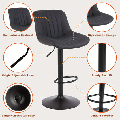 Barstoelen set – Barkrukken – Keukenstoelen – Barstoelen zonder armleuning – Barlibure stoelen – Verstelbare zithoogte – 360° draaibaar – Lichtbruin – 3 stuks – PU leer – Met gaslift