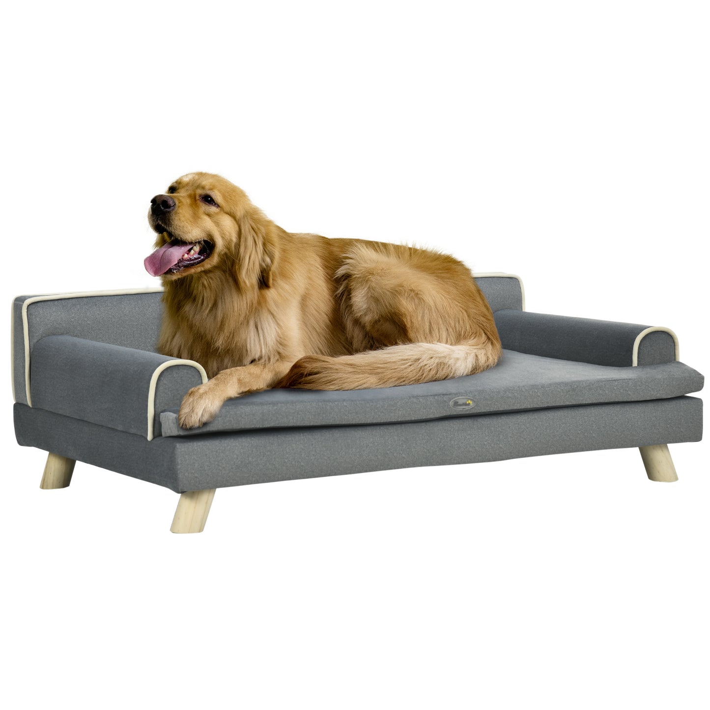 Huisdier Sofa – Dierenbank – Kattenbed – Hondenbank – Pet Bed – Scandinavisch Design – Afneembaar Kussen – Massief Houten Poten – Grijs – 100 x 62 x 32 cm