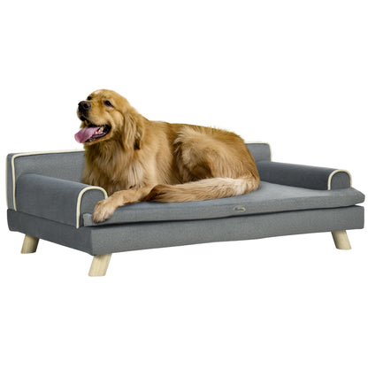 Huisdier Sofa – Dierenbank – Kattenbed – Hondenbank – Pet Bed – Scandinavisch Design – Afneembaar Kussen – Massief Houten Poten – Grijs – 100 x 62 x 32 cm