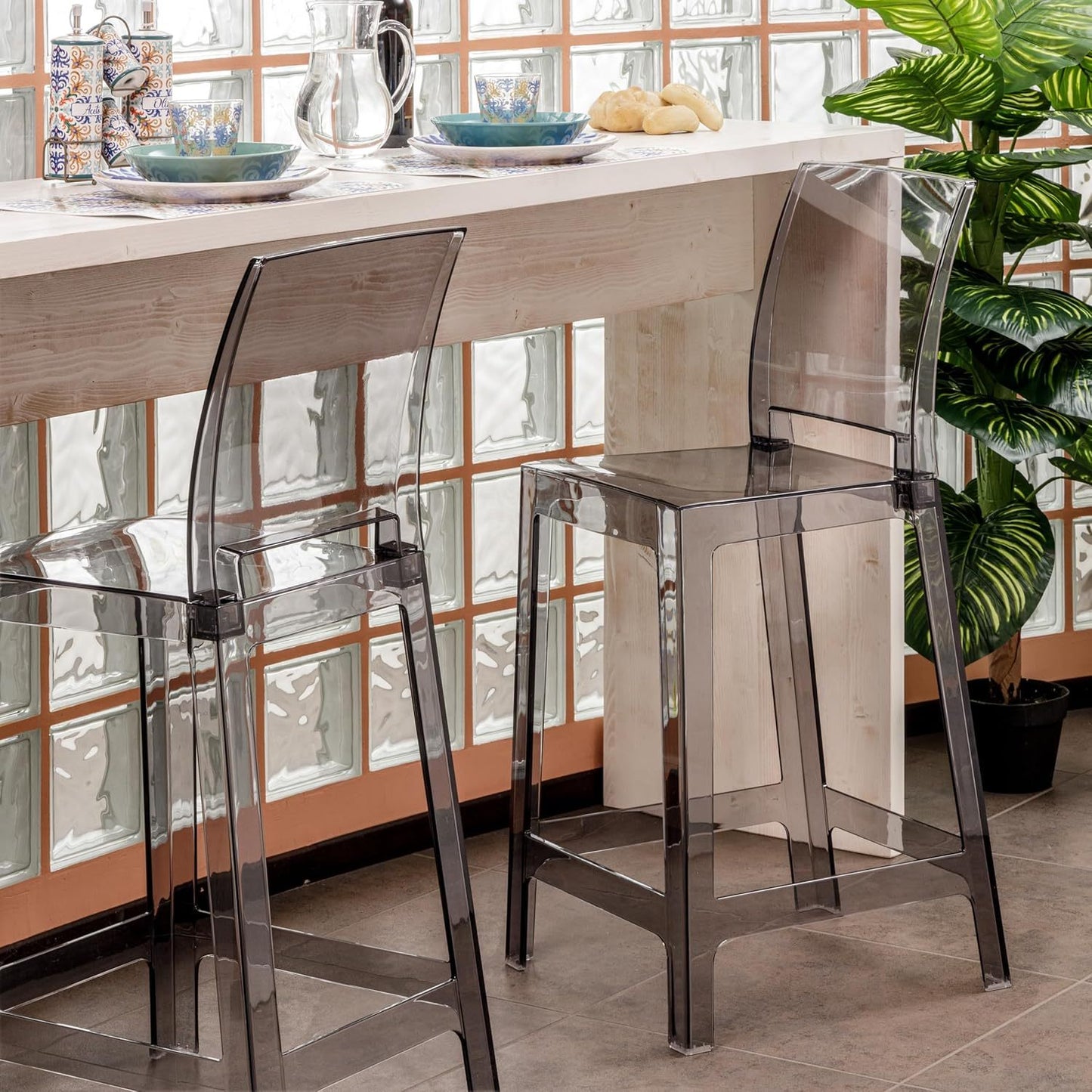 Krukken – Stoelen – Zithulpmiddelen – Zitmeubilair – Set Van 4 – Transparant Polycarbonaat – Ergonomische Gebogen Rugleuning