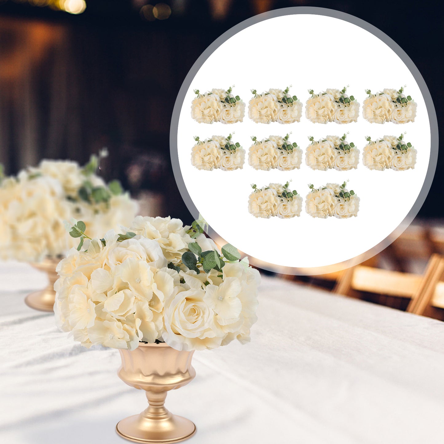 Champagne Kunstrozen – Kunstbloemen – Neprozen – Bloemstukken – Bloemdecoratie – 10 Stuks – 40x40x20 cm – Onderhoudsvrij – Herbruikbaar