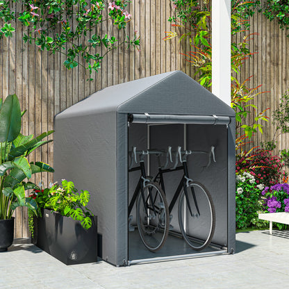 Opbergtent Fietsenstalling Tuinkot Fietsenhoes Motorhoes – Donkergrijs – Waterafstotend PE Materiaal – Stevig Gegalvaniseerd Metalen Frame – Grote Ritsdeur 106x126 cm – Compact 120x179x165 cm