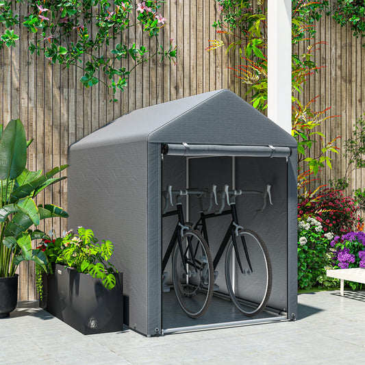 Opbergtent Fietsenstalling Tuinkot Fietsenhoes Motorhoes – Donkergrijs – Waterafstotend PE Materiaal – Stevig Gegalvaniseerd Metalen Frame – Grote Ritsdeur 106x126 cm – Compact 120x179x165 cm