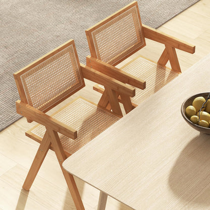Rotan Stoelen – Rattan Eetkamerstoelen – Bistro Stoelen – Armstoel – Accent Stoelen – Natuurlijke Bamboe Frame – Mid Century Design – Imitatie Rotan Rugleuning – Set Van 2