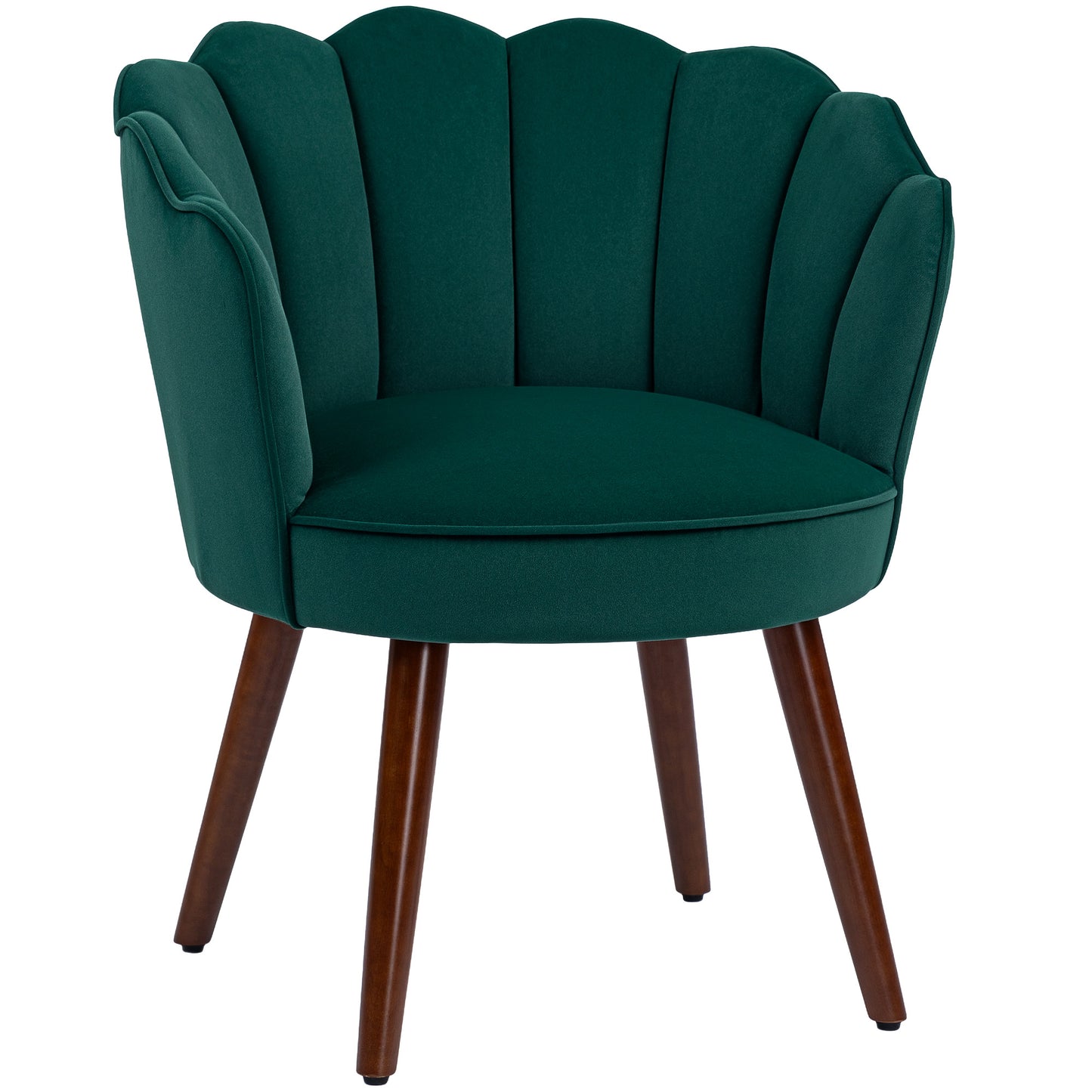 Fauteuil – Relaxstoel – Leunstoel – Lounge Stoel – Zetel – Fluwelen Bekleding – Houten Poten – 66x66x78,5 cm – Groene Schelpvormige Rugleuning