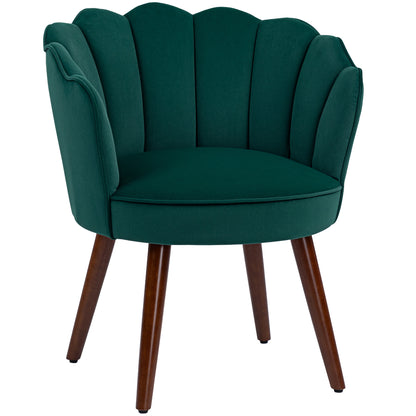 Fauteuil – Relaxstoel – Leunstoel – Lounge Stoel – Zetel – Fluwelen Bekleding – Houten Poten – 66x66x78,5 cm – Groene Schelpvormige Rugleuning