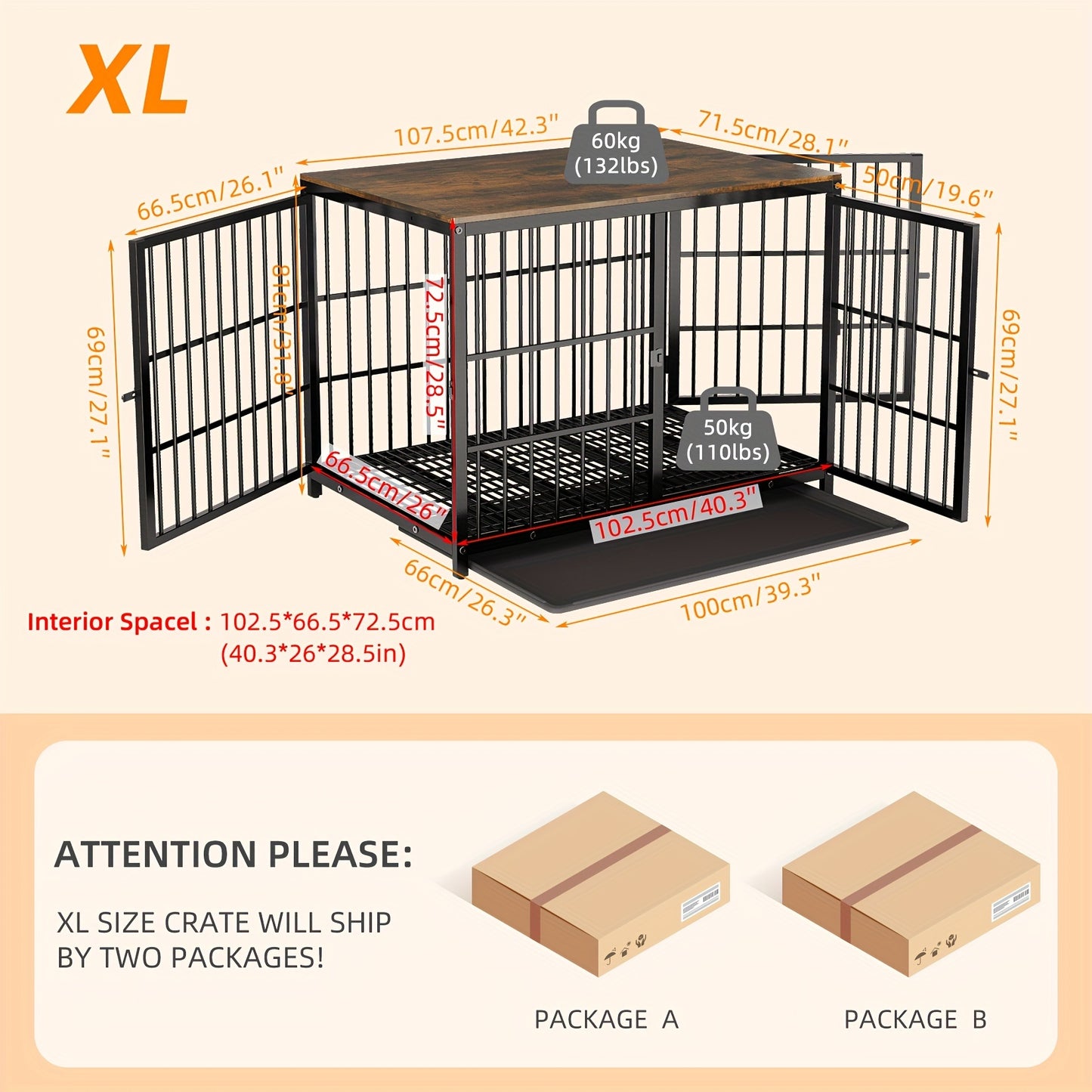 Stylish Wooden Dog Crate with 3 Doors & Removable Tray – Modern Pet Kennel End Table for Small to Large Dogs, Black or White, M/L/XL Sizes Available, Dog Crate Furniture
