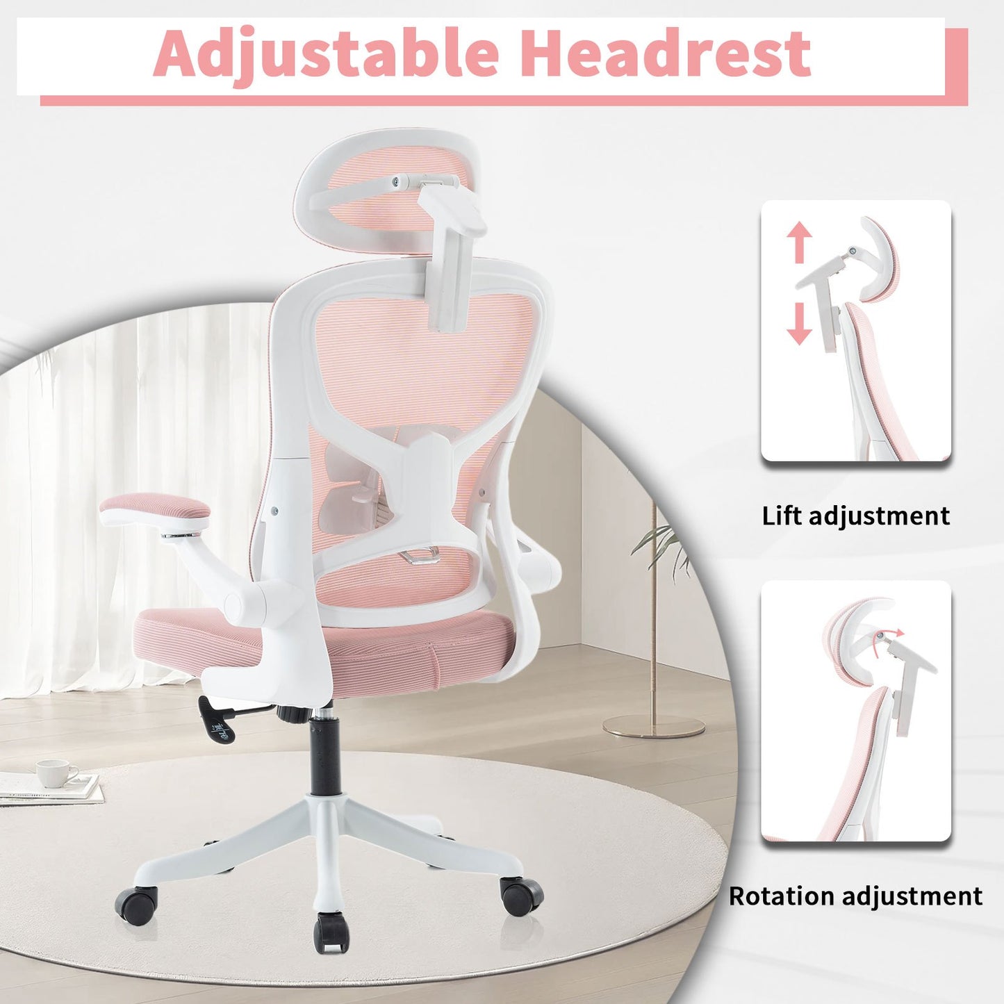 Ergonomic Office Chair, Desk Chair with Adjustable Headrest, Armrests, Lumbar Support, Swivel Chair, Rocker Function, Mesh Executive Chair, Back-Friendly, Office Chair 150 kg