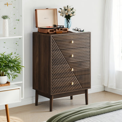 Ladekast – Ladeblok – Dressoir – Opbergkast – Commode – Modern Design – 4 Ruime Lades – Walnootkleur