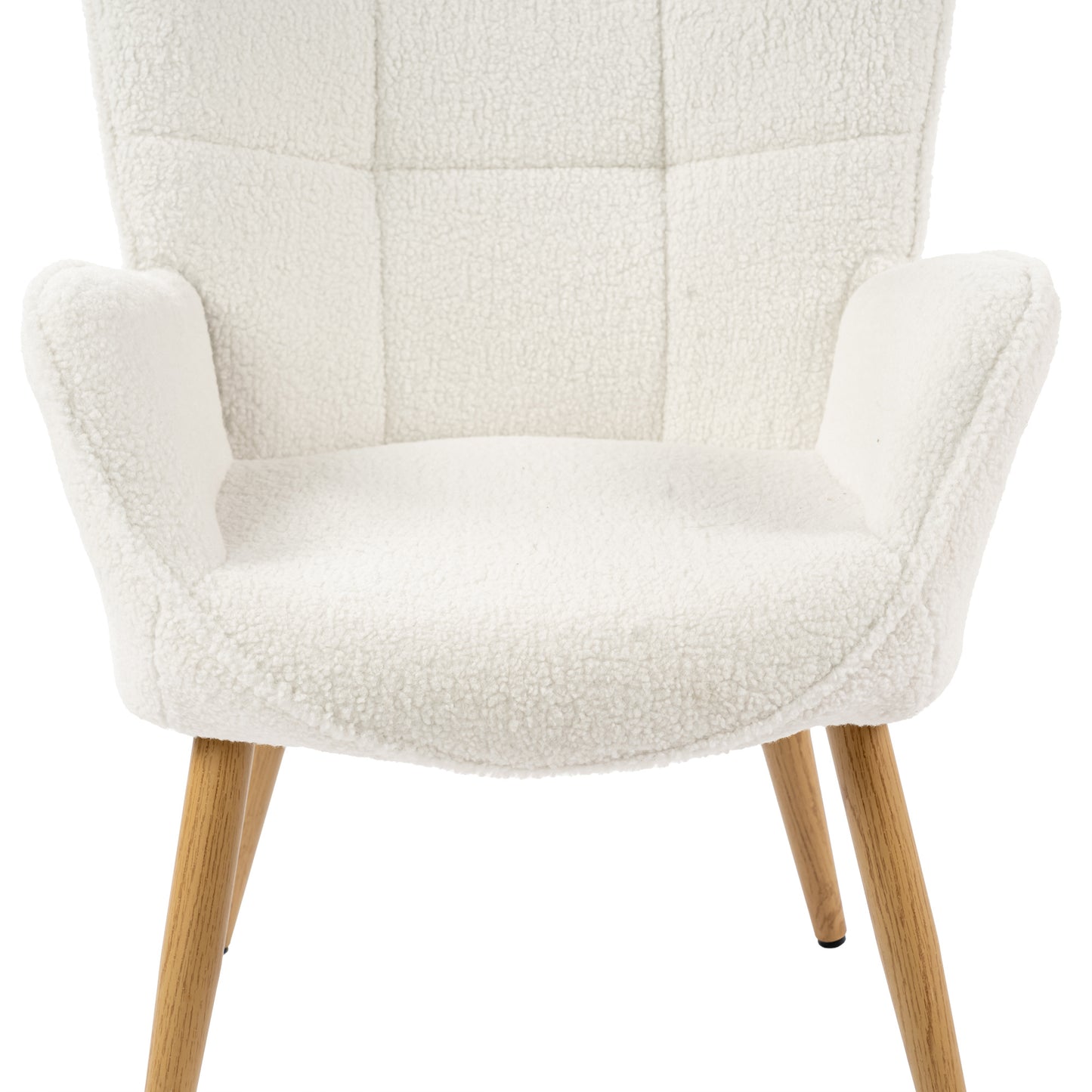 Fauteuil – Stoel – Relaxfauteuil – Loungechair – Accentstoel – Beige – Teddy stof – Houten poten – 72x62x90,5 cm