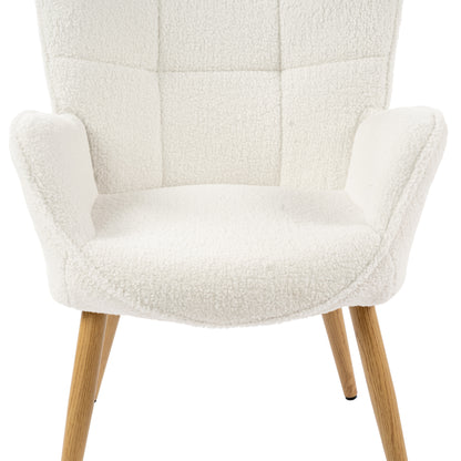 Fauteuil – Stoel – Relaxfauteuil – Loungechair – Accentstoel – Beige – Teddy stof – Houten poten – 72x62x90,5 cm