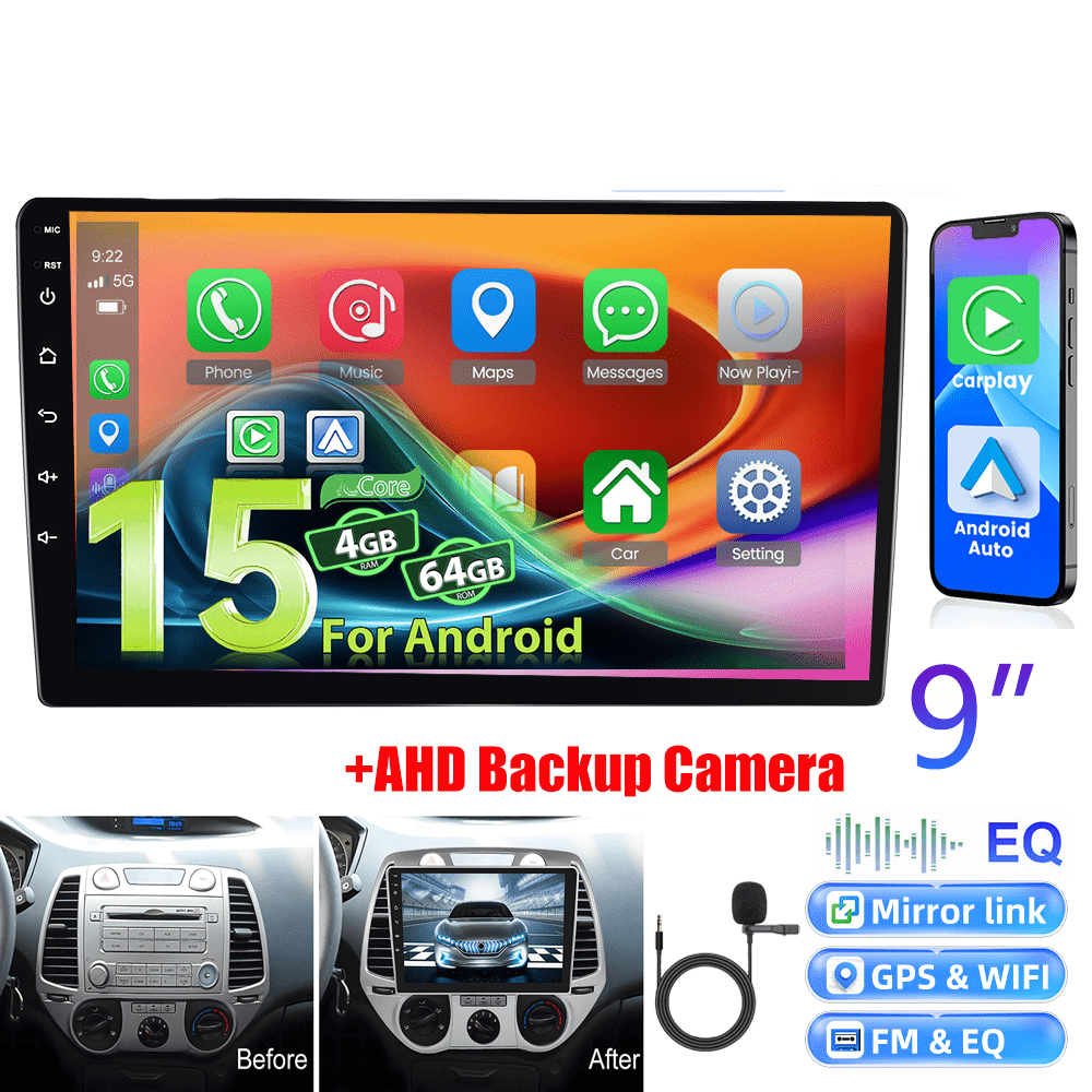 Android 15 Car Stereo – Autoradio – Multimedia Systeem – Navigatie – Touchscreen – 9 Inch 1280P IPS Scherm – Draadloze CarPlay & Android Auto – Inclusief AHD Achteruitrijcamera