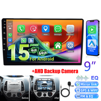 Android 15 Car Stereo – Autoradio – Multimedia Systeem – Navigatie – Touchscreen – 9 Inch 1280P IPS Scherm – Draadloze CarPlay & Android Auto – Inclusief AHD Achteruitrijcamera