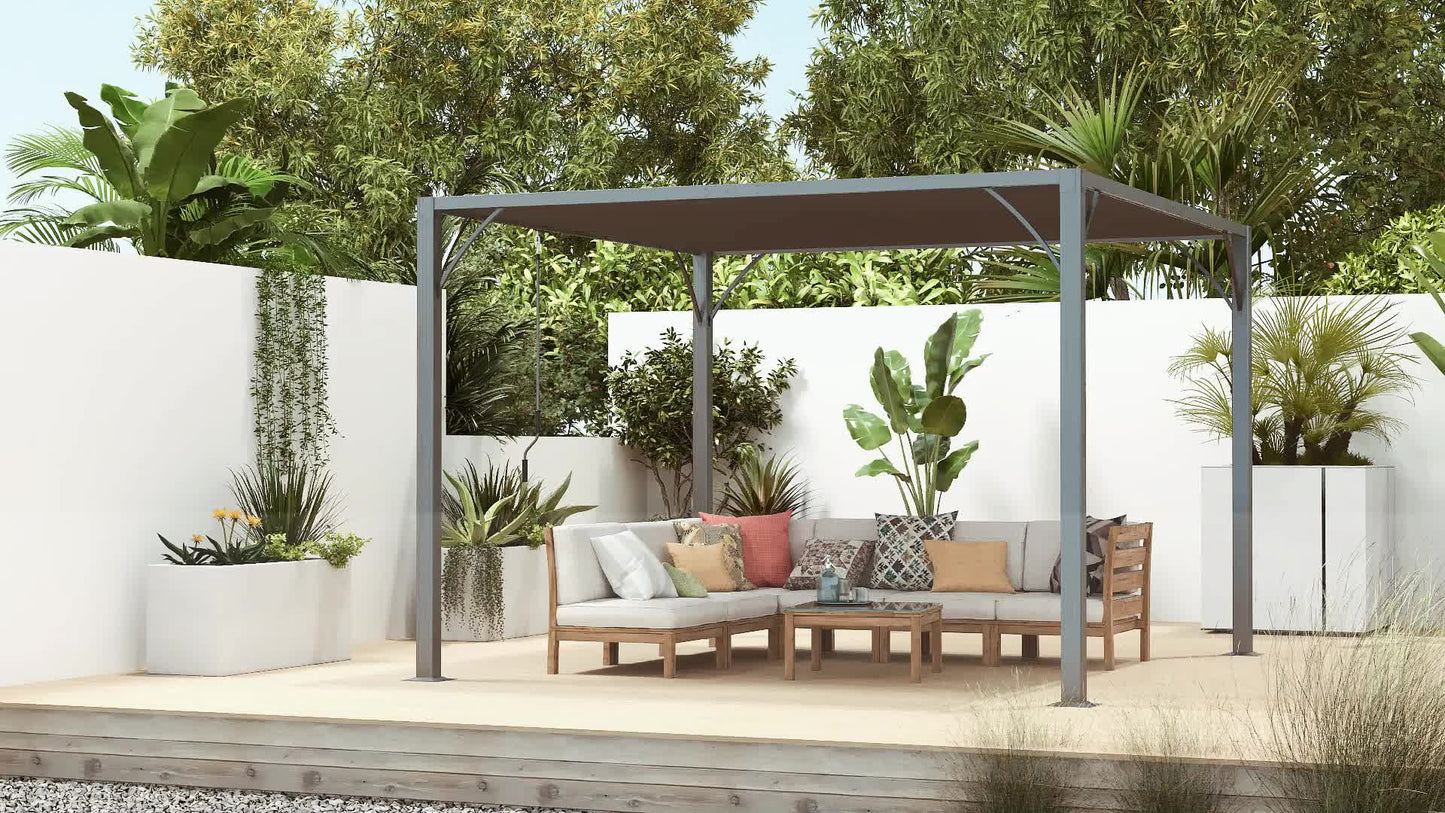 Pergola – Tuinoverkapping – Zonwering – Terrasoverkapping – Buitenkamer – Aluminium Frame – Verstelbare Lamellen – 3x3 Meter – Grijs