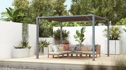 Pergola – Tuinoverkapping – Zonwering – Terrasoverkapping – Buitenkamer – Aluminium Frame – Verstelbare Lamellen – 3x3 Meter – Grijs