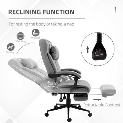 Bureaustoel – Kantoorstoel – Office Chair – Gamestoel – Bureau Stoel – Verstelbare zithoogte 47-55 cm – Pneumatisch kantelbare rugleuning 90-155° – Met hoofdsteun en armleuningen – Ademend linnen met stevig houten frame